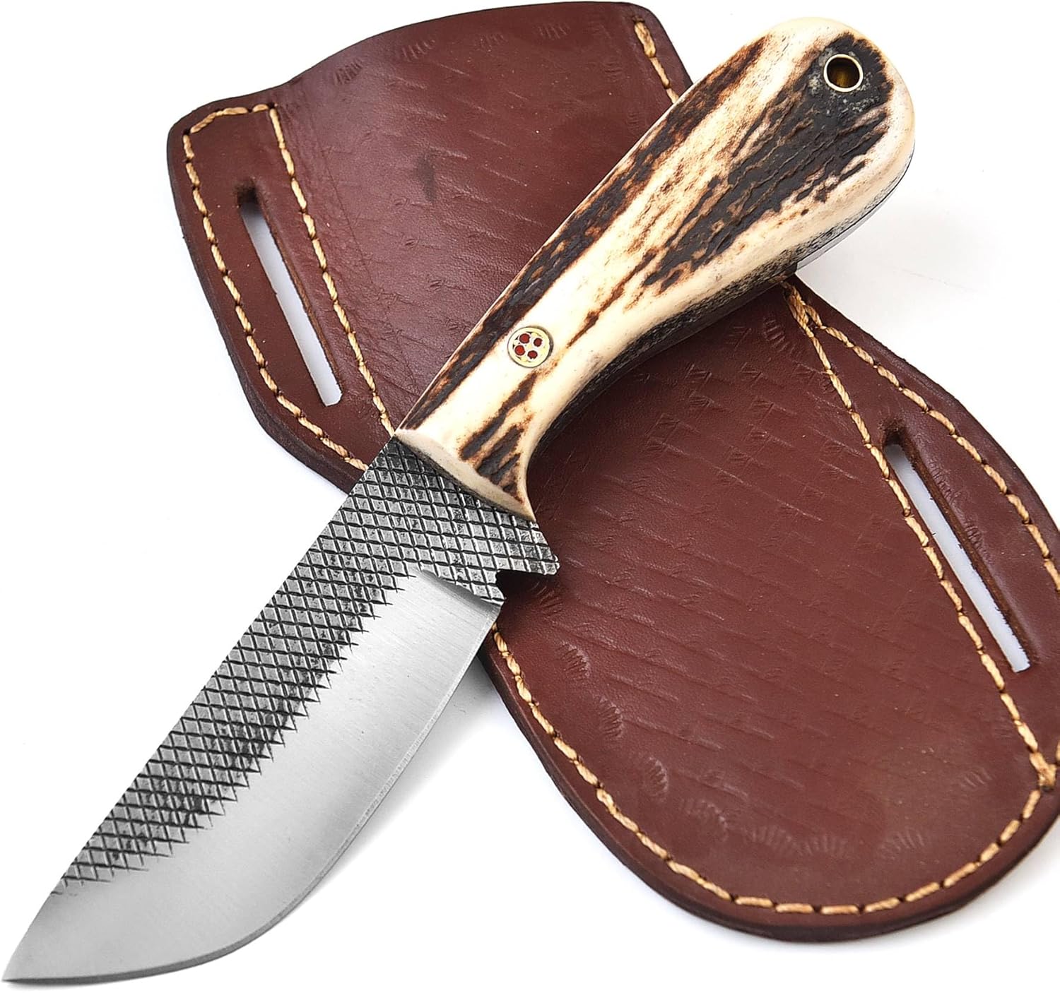 Handmade D2 Steel Fixed Blade Skinning Hunting Knife With Full Tang Knife Best For Outdoor Camping (Antler Horn)
