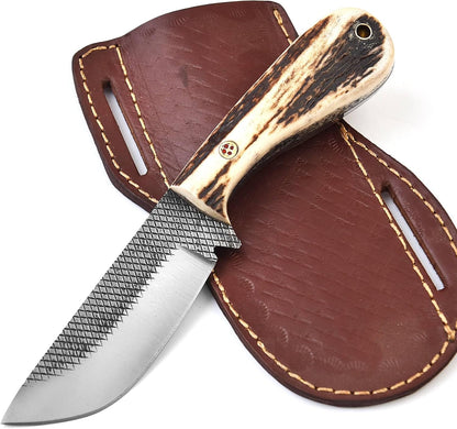 Handmade D2 Steel Fixed Blade Skinning Hunting Knife With Full Tang Knife Best For Outdoor Camping (Antler Horn)