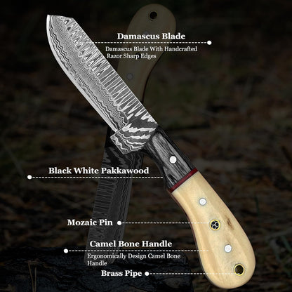 Handmade Damascus Bull Cutter Knife  EDC Fixed Blade Hunting Knife For Skinning Camping Bushcraftin 2