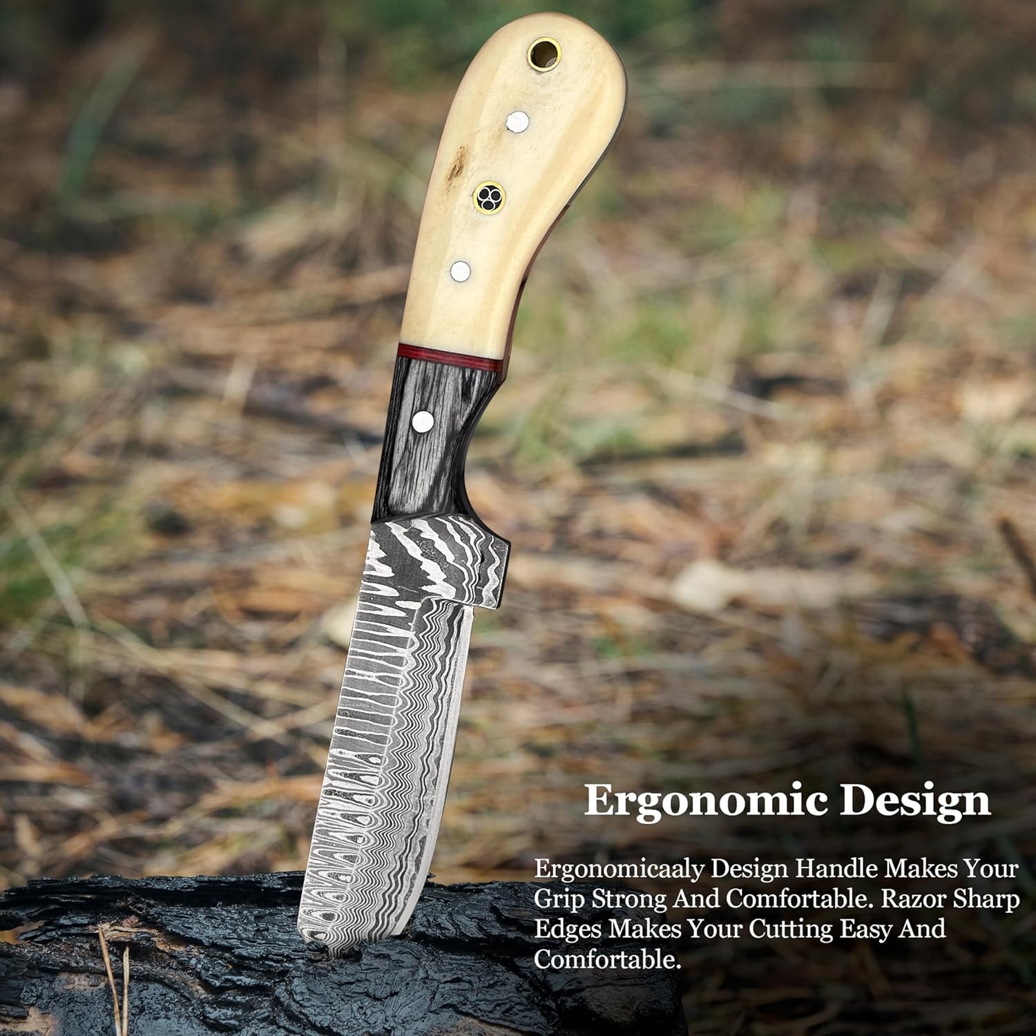 Handmade Damascus Bull Cutter Knife  EDC Fixed Blade Hunting Knife For Skinning Camping Bushcraftin 4