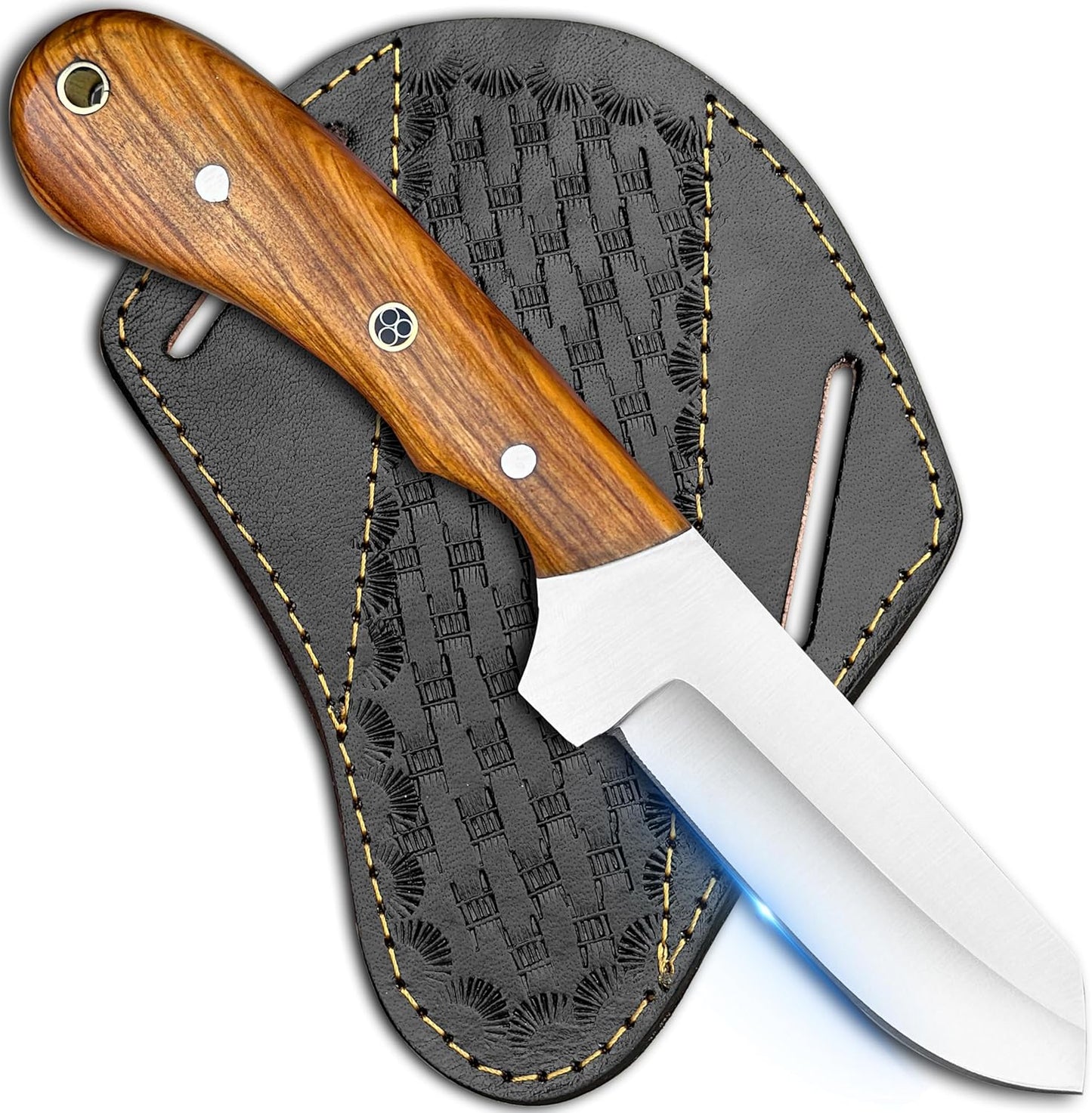 Handmade Damascus Bull Cutter Knife EDC Fixed Blade Hunting Knife for Skinning, Camping, Bushcrafting and Outdoor