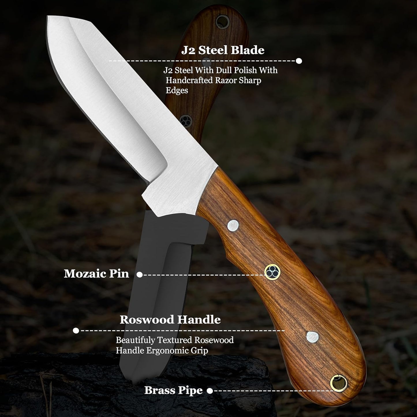 Handmade Damascus Bull Cutter Knife EDC Fixed Blade Hunting Knife For Skinning Camping Bushcrafting