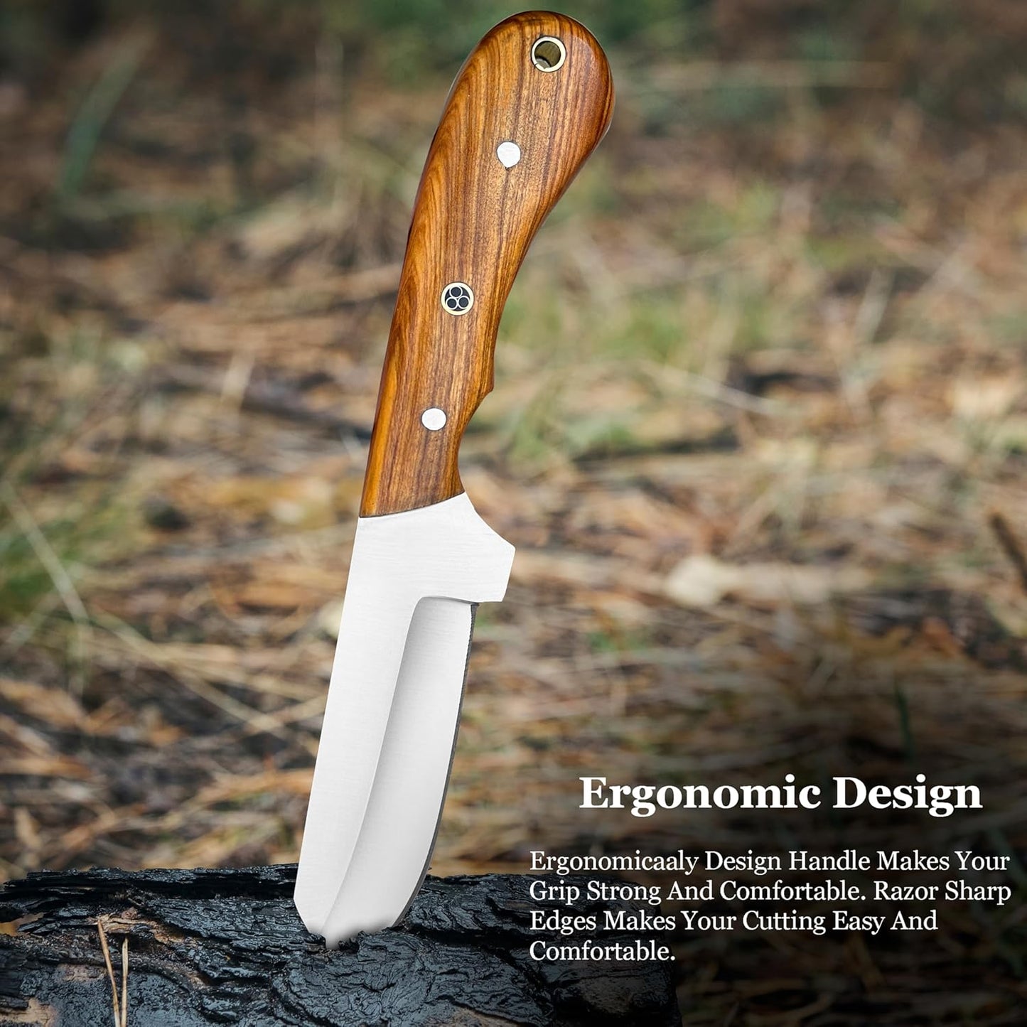 Handmade Damascus Bull Cutter Knife EDC Fixed Blade Hunting Knife For Skinning Camping Bushcrafting