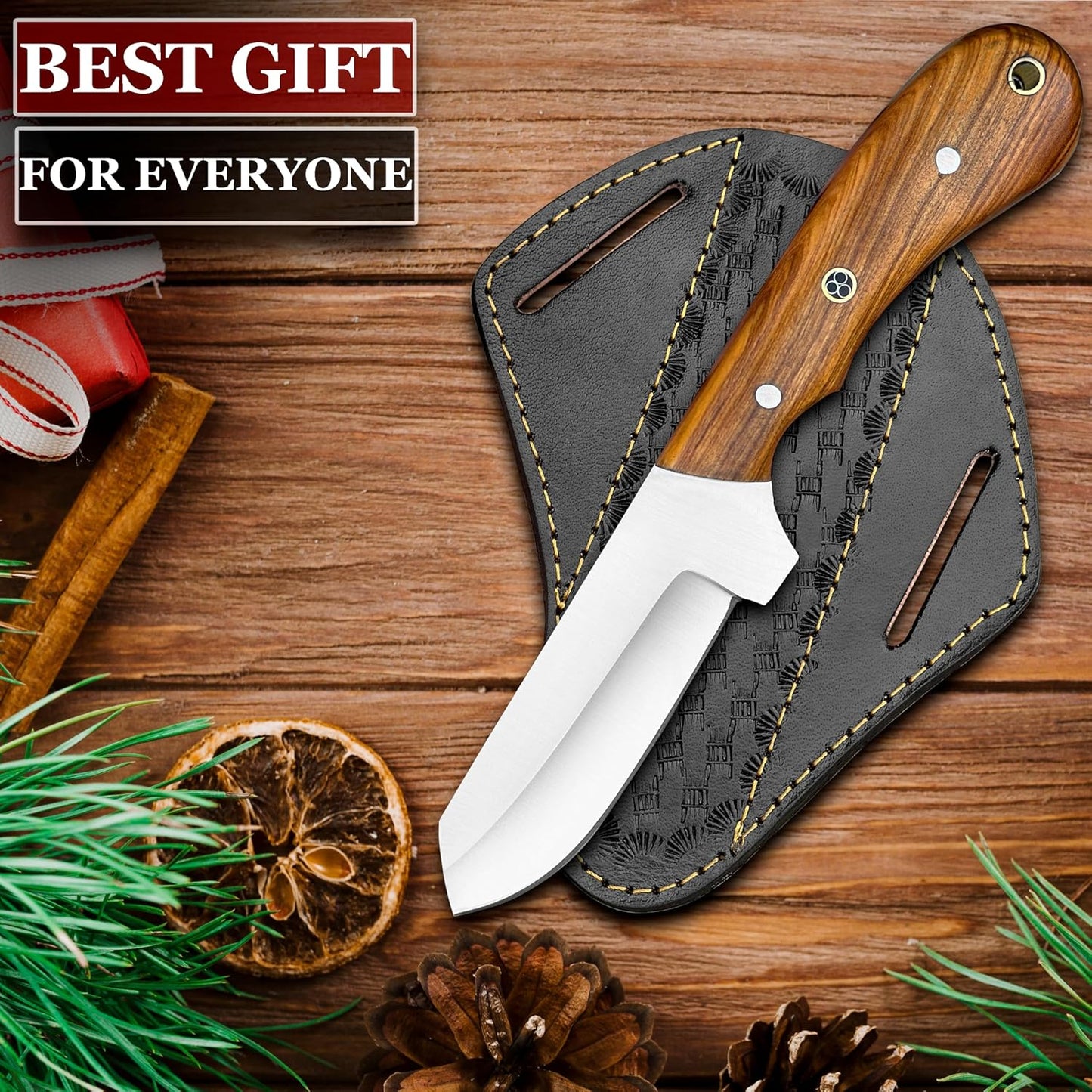 Handmade Damascus Bull Cutter Knife EDC Fixed Blade Hunting Knife For Skinning Camping Bushcrafting