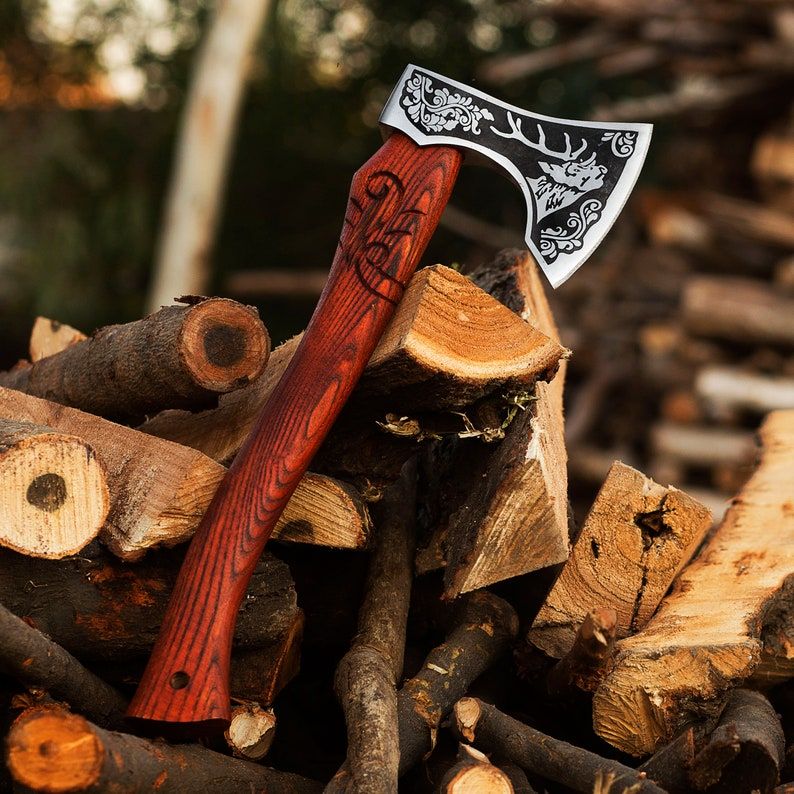 Custom Gift Carbon Steel Forest Viking Axe With Rose Wood Shaft Viking Bearded Camping Axe Christma 2