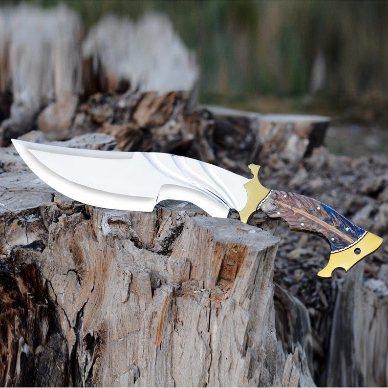 ALFARI D2 Bowie Knife Large Crocodile Dundee Bowie Knife With Leather Sheath Fixed Blade Knife With 1