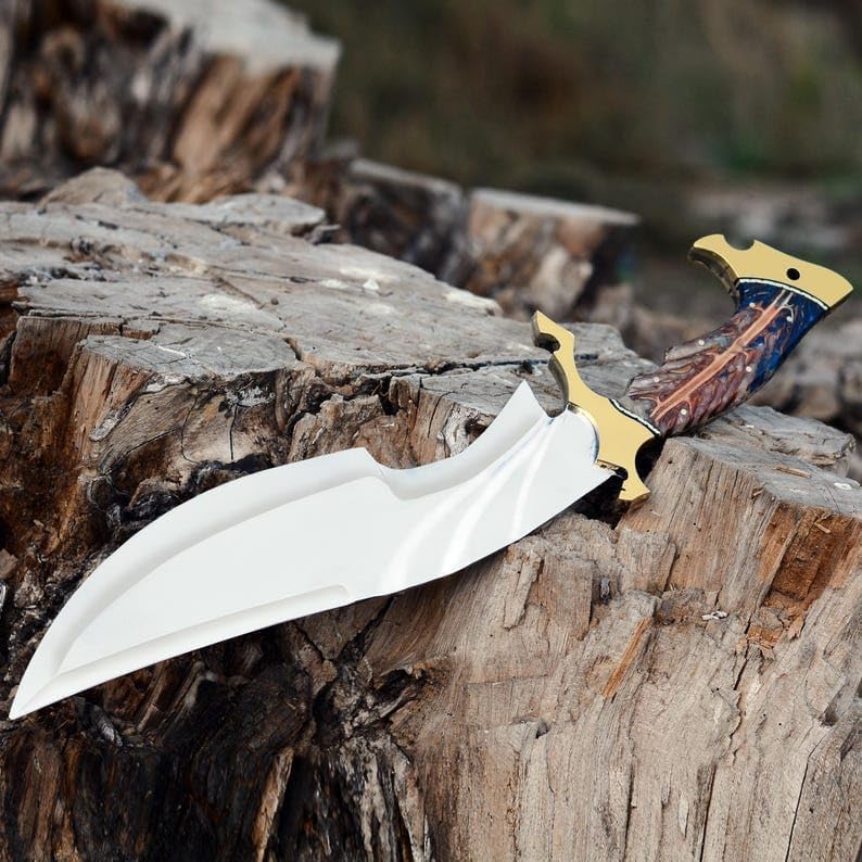 ALFARI D2 Bowie Knife Large Crocodile Dundee Bowie Knife With Leather Sheath Fixed Blade Knife With 2