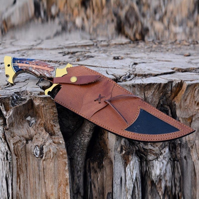 ALFARI D2 Bowie Knife Large Crocodile Dundee Bowie Knife With Leather Sheath Fixed Blade Knife With 4