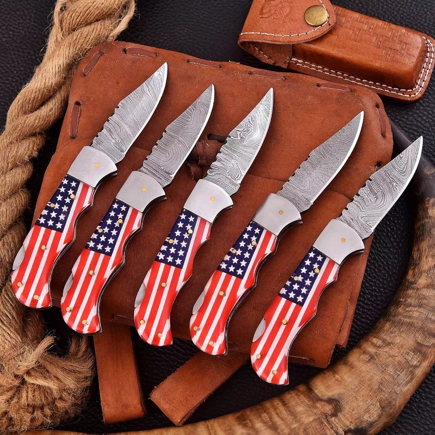 Lot Of 5 Handmade Damascus Steel Folding Knife SS17515 5 Pcs Lot Red And Blue Gift For Men 5