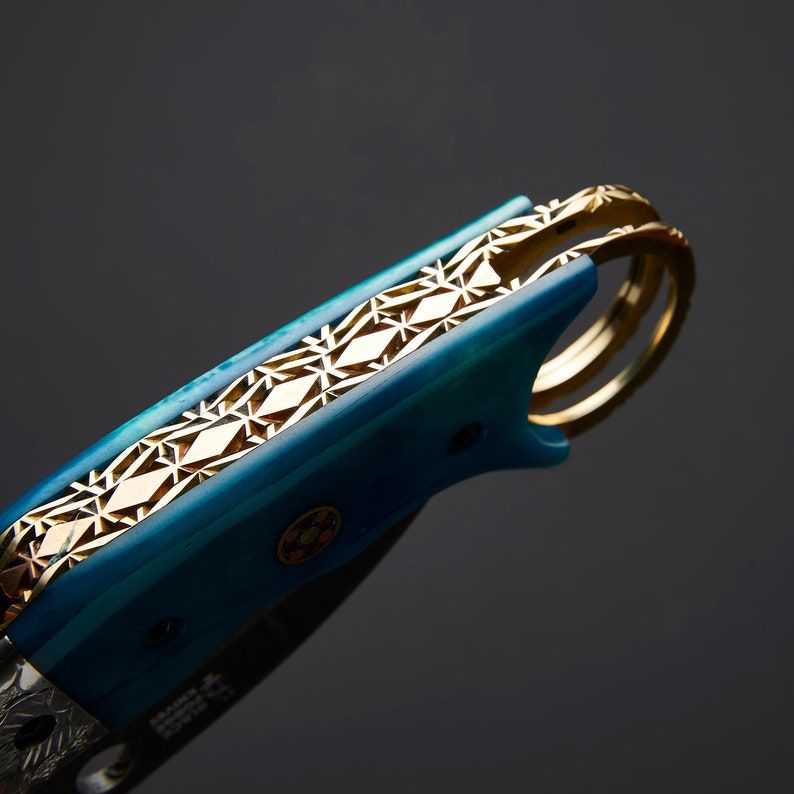 THE KARAMBIT Folding Knife  Custom Handmade  Everyday Carry  Pocket Knife  Utility Knife  Blue Dyed 2