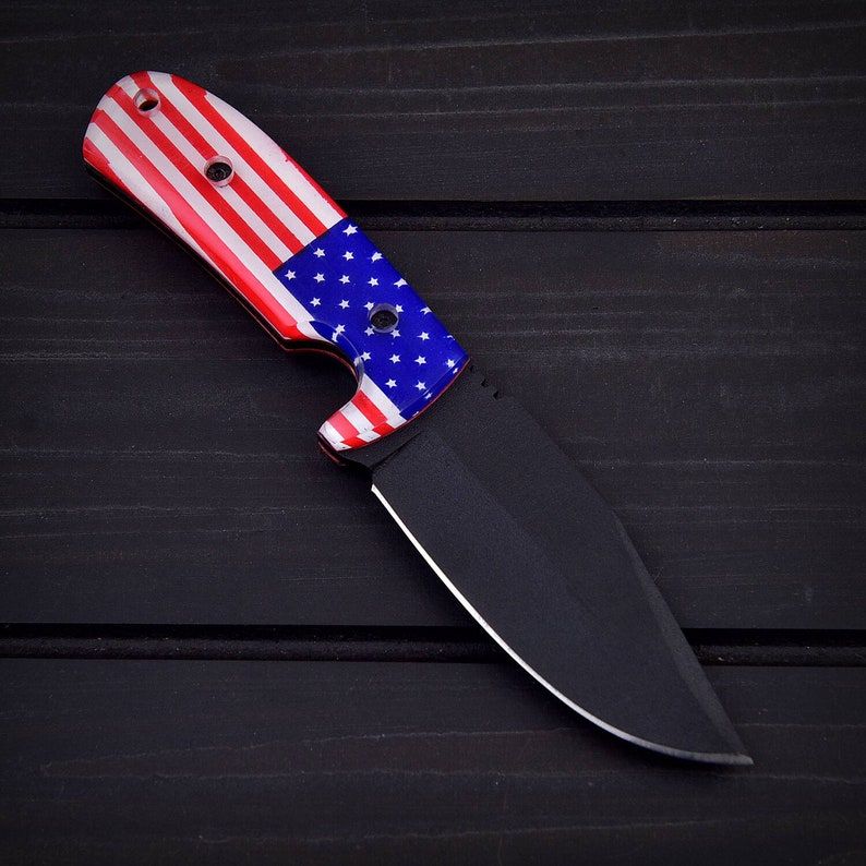 THE AMERICANO  Custom Hand Made  Skinner Camping Knife  D2 Tool STeel  Black Powder Coated  USA Fla