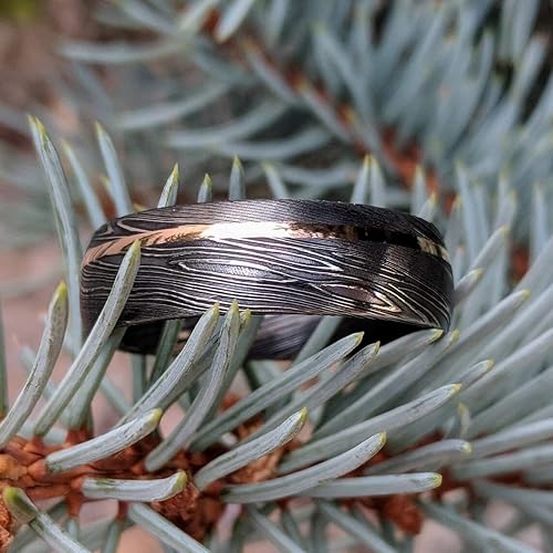 Damascus Steel Ring Custom And Handmade Damascus Ring With Brass Inlay Anniversary Ring Fathers Day 2