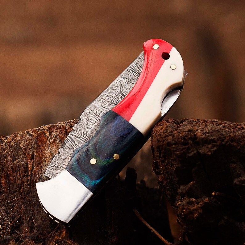 Personalized Handmade Damascus Pocket Folding Knife Texas Flag Knife Boyfriend Gift Anniversary Tha