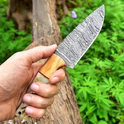 Custom Handmade Damascus Knife Hunting Knife Pocket Knife Skinner Knife Horn Handle Gift For Boyfri 1