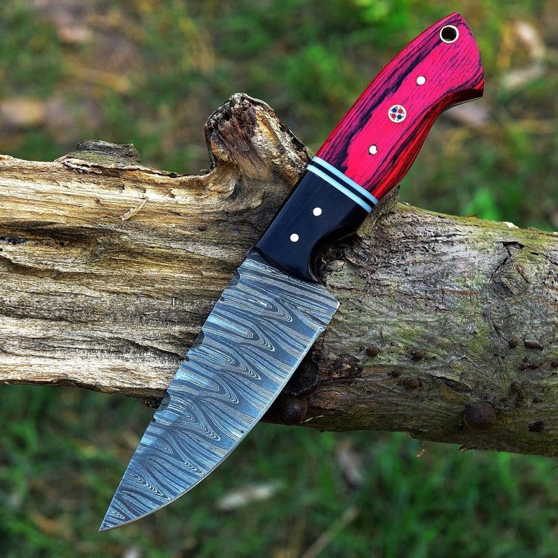 Custom Handmade Damascus Knife Pocket Knife Fixed Blade Knife Skinner Knife Camping Knife Buffalo H 5
