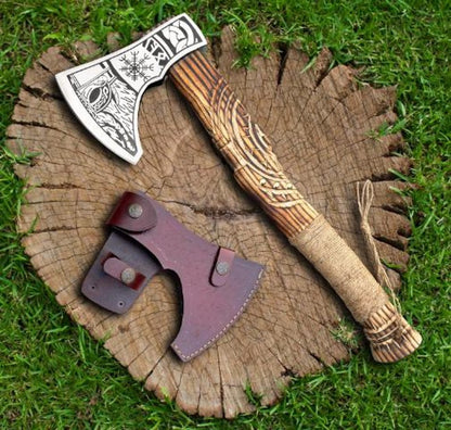 Handmade Viking Axe Premium Hunting Camping Tomahawk With Wood Handle  Free Leather Sheath Outdoor  1