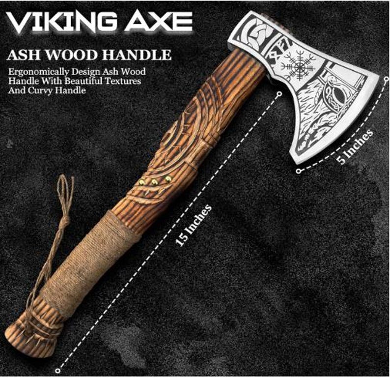 Handmade Viking Axe Premium Hunting Camping Tomahawk With Wood Handle  Free Leather Sheath Outdoor  2