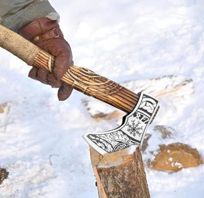 Handmade Viking Axe Premium Hunting Camping Tomahawk With Wood Handle  Free Leather Sheath Outdoor  3