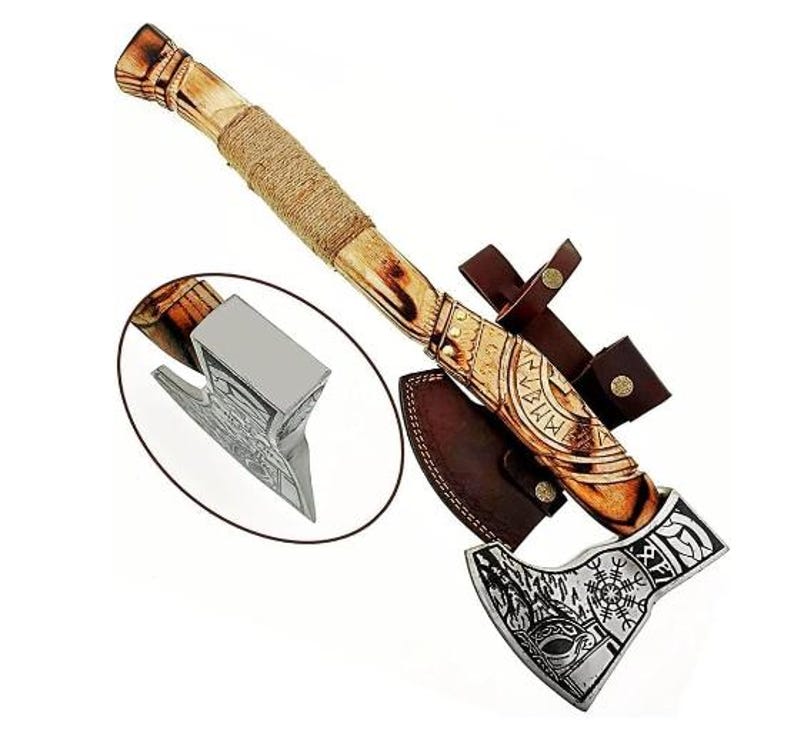 Handmade Viking Axe Premium Hunting Camping Tomahawk With Wood Handle  Free Leather Sheath Outdoor  4