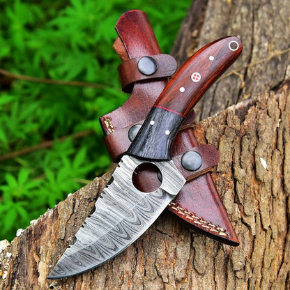 Damascus Steel Hunting Knife, Hand Forged Camping Knife, Pocket Knife, Fixed Blade Knife, Anniversary Gift, Gift for Men