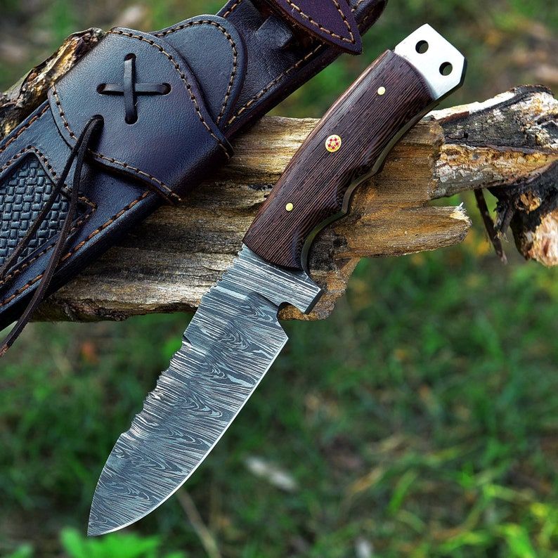 Damascus Steel Knife Hand Forged Tracker Knife Pocket Knife Fixed Blade Knife Anniversary Gift Gift 8