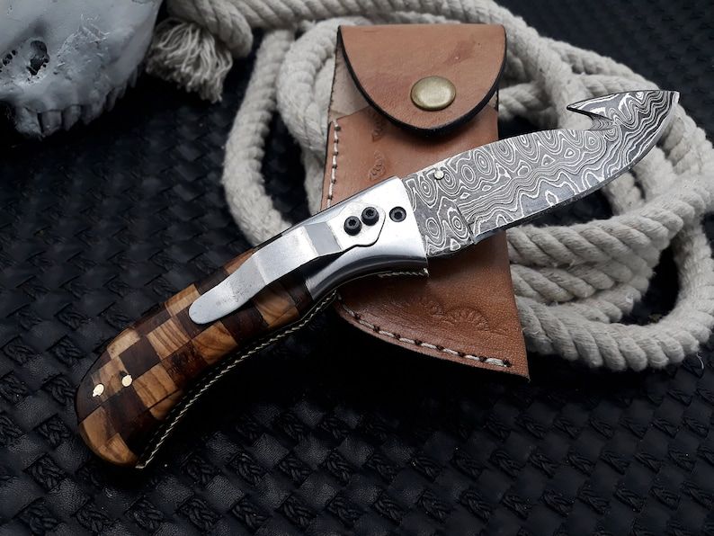 Handcrafted Damascus Gut Hook Skinning Knife  Your Ultimate Hunting And Camping Companion  Prime Sk 1