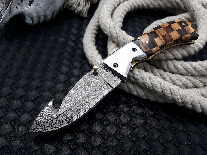 Handcrafted Damascus Gut Hook Skinning Knife  Your Ultimate Hunting And Camping Companion  Prime Sk 3