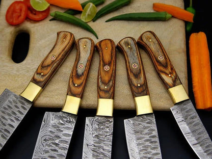 5 Pcs Damascus Chef Knife Set Damascus Steel Kitchen Knives With Wooden Block Christmas Gift Thanks