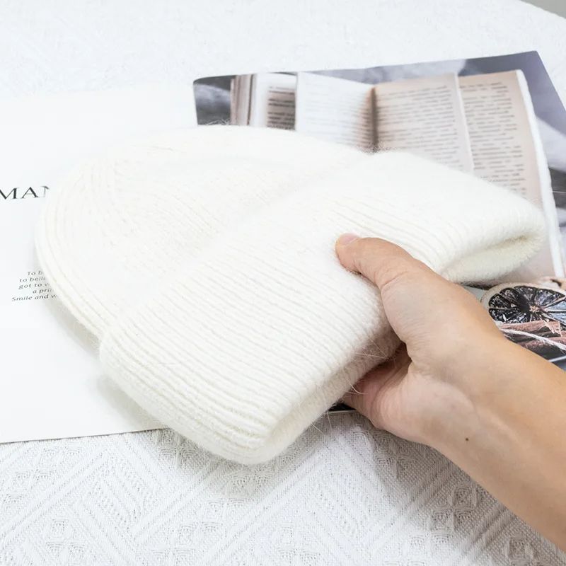 Angora Womens Winter Beanie Hat Rabbit Fur Fluffy Knitted Beanies Soft  Warm Knit Hat For Cold Weat 7