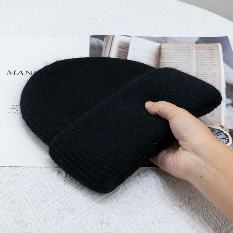 Angora Womens Winter Beanie Hat Rabbit Fur Fluffy Knitted Beanies Soft  Warm Knit Hat For Cold Weat 8