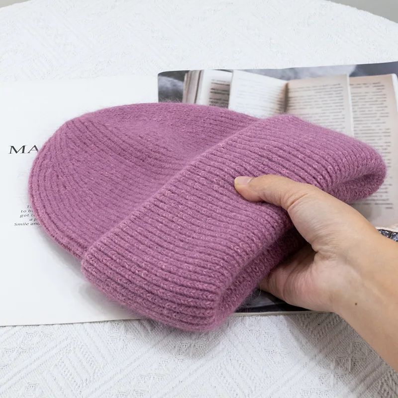 Angora Womens Winter Beanie Hat Rabbit Fur Fluffy Knitted Beanies Soft  Warm Knit Hat For Cold Weat 9