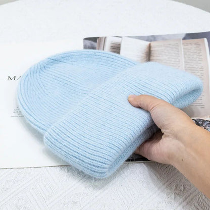 Angora Womens Winter Beanie Hat Rabbit Fur Fluffy Knitted Beanies Soft  Warm Knit Hat For Cold Weat 10
