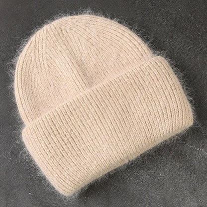Angora Womens Winter Beanie Hat Rabbit Fur Fluffy Knitted Beanies Soft  Warm Knit Hat For Cold Weat 2
