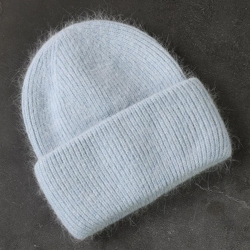 Angora Womens Winter Beanie Hat Rabbit Fur Fluffy Knitted Beanies Soft  Warm Knit Hat For Cold Weat 4