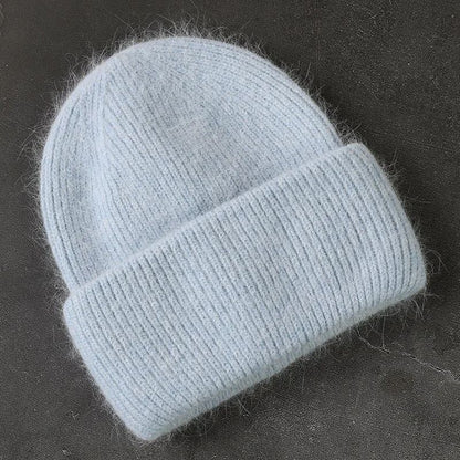 Angora Womens Winter Beanie Hat Rabbit Fur Fluffy Knitted Beanies Soft  Warm Knit Hat For Cold Weat 4