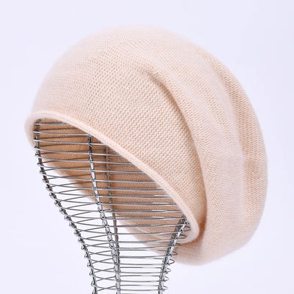 Cashmere Beanie Hat For Women Slouchy Wool Knit Beanie Casual Crimping Beanie For Winter 4