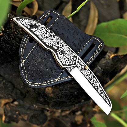 ALFARI Damascus Folding Pocket Knife For Men Deal For Camping Outdoor Hiking With Sheath Ideal For  1