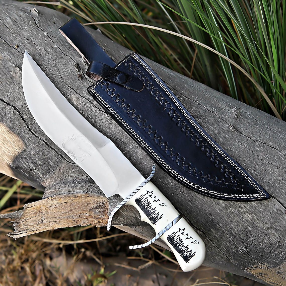 ALFARI Bowie Knife 18 Large Crocodile Dundee Bowie Knife With Leather Sheath Fixed Blade Knife With 1