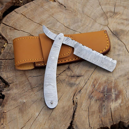 Handmade Damascus Steel Personalized Straight Razor Groomsman Gift With Shaving Ready Classic Barbe 1