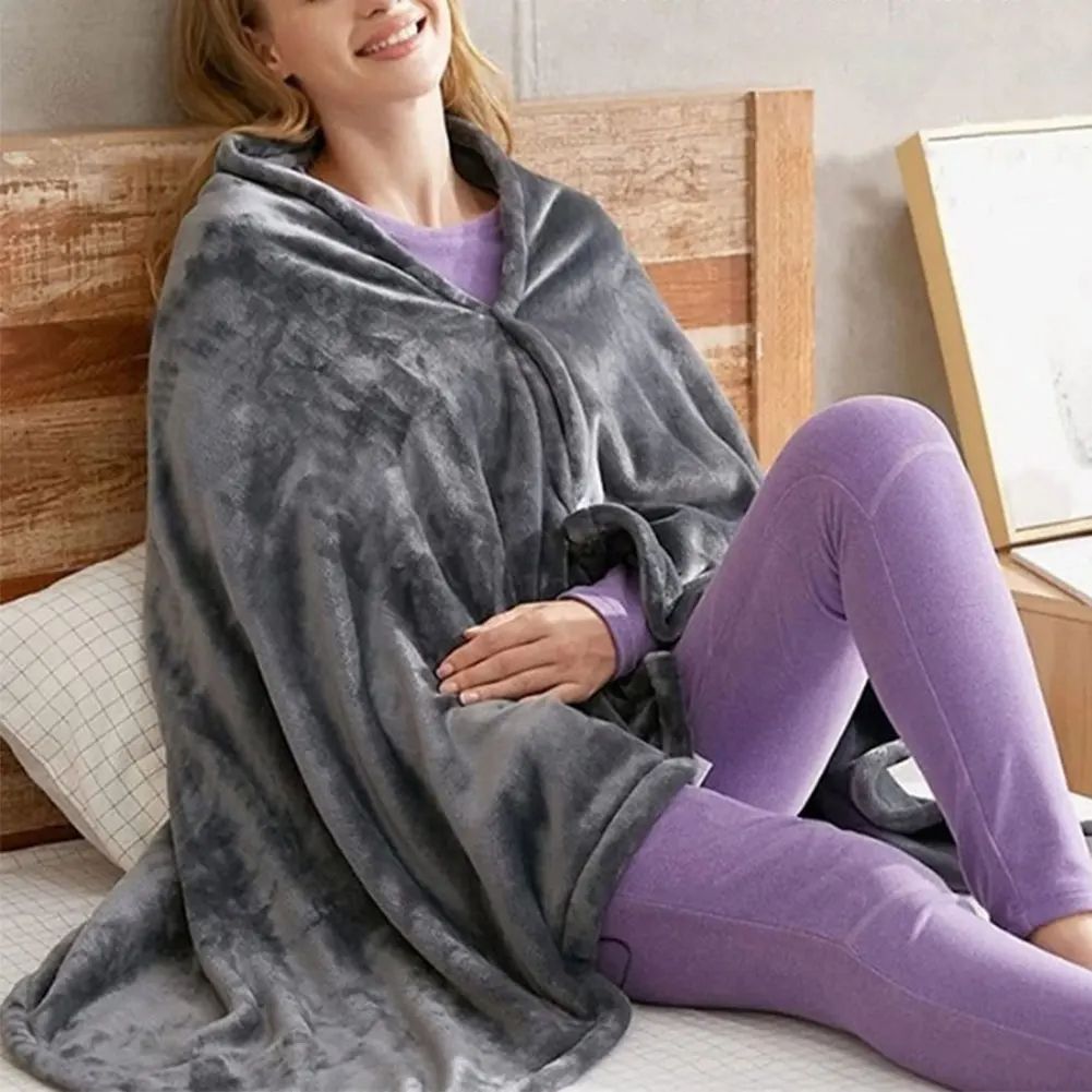 USB Electric Heated Blanket, Wearable Fleece Body Warmer Shawl for Winter Comfort, Portable Heated Blanket Throw