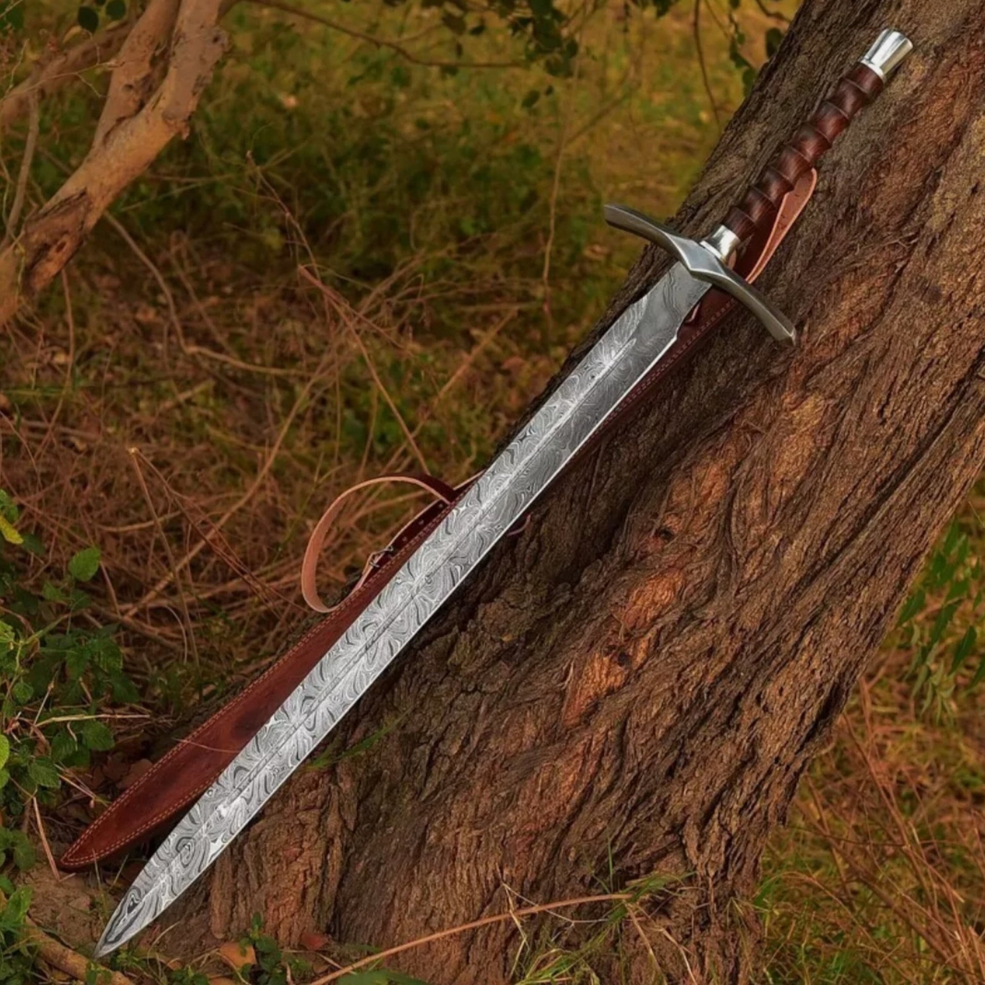 Hand Forged Damascus Steel Battle Ready Viking Sword  Scabbard Razor Sharp 3
