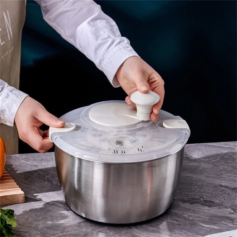 5L Stainless Steel Salad Spinner & Fruit Dehydrator – Large Capacity Kitchen Drainer