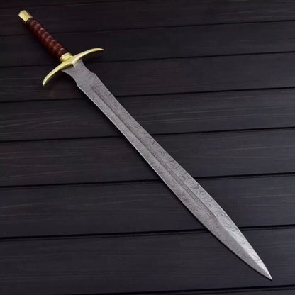 Custom Handmade Damascus Steel Sword With Leather Sheath