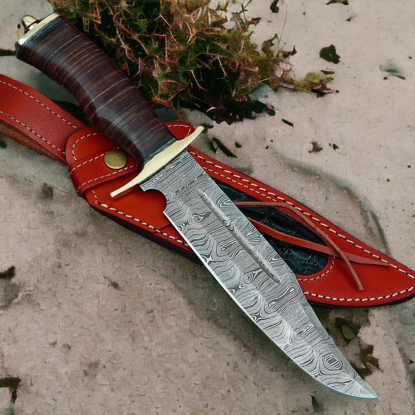 D2 Bowie Knife Large Crocodile Dundee Bowie Knife Fixed Blade Hunting Knife with Leather Sheath