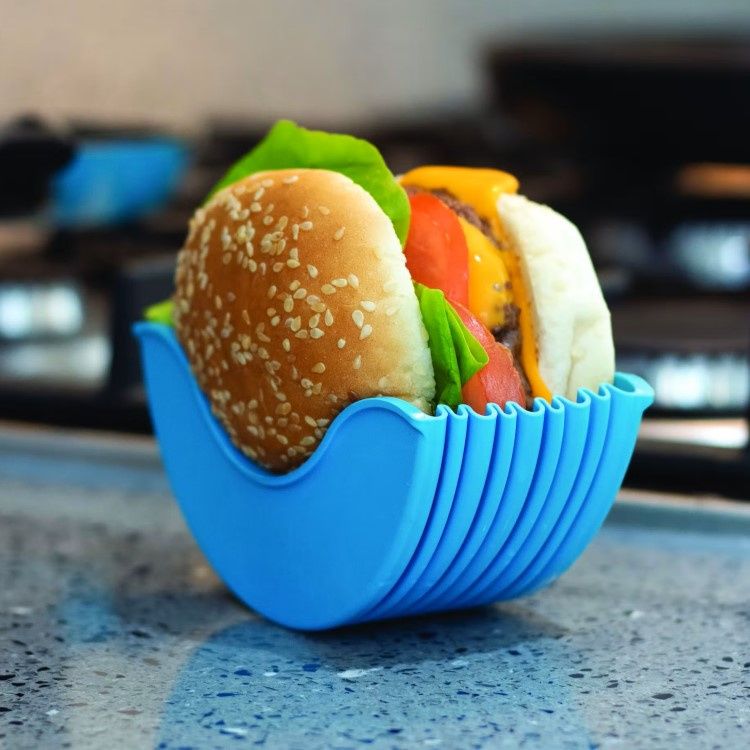 4-Pack Retractable Silicone Hamburger Holders – Washable Burger Clip Rack for Sandwiches & Fries
