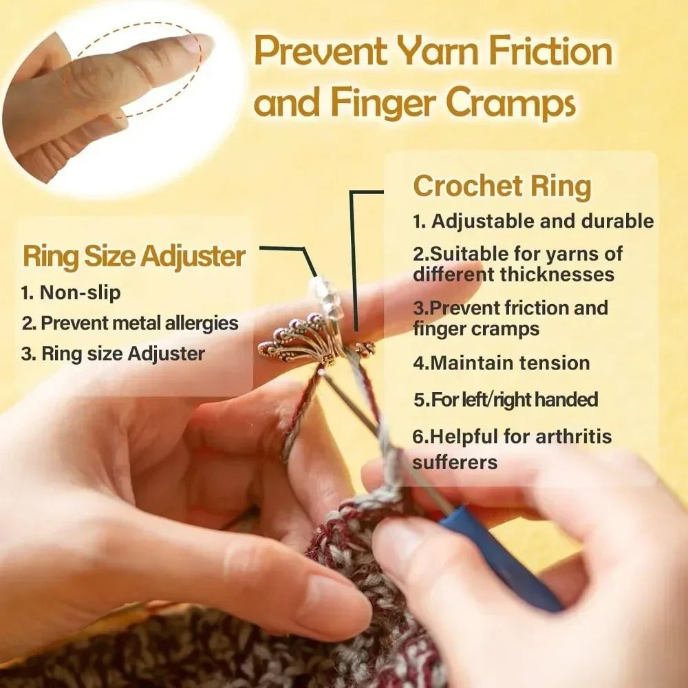 Cute Adjustable Cat Crochet Ring  Yarn Guide Finger Holder For Knitting  Crochet 5