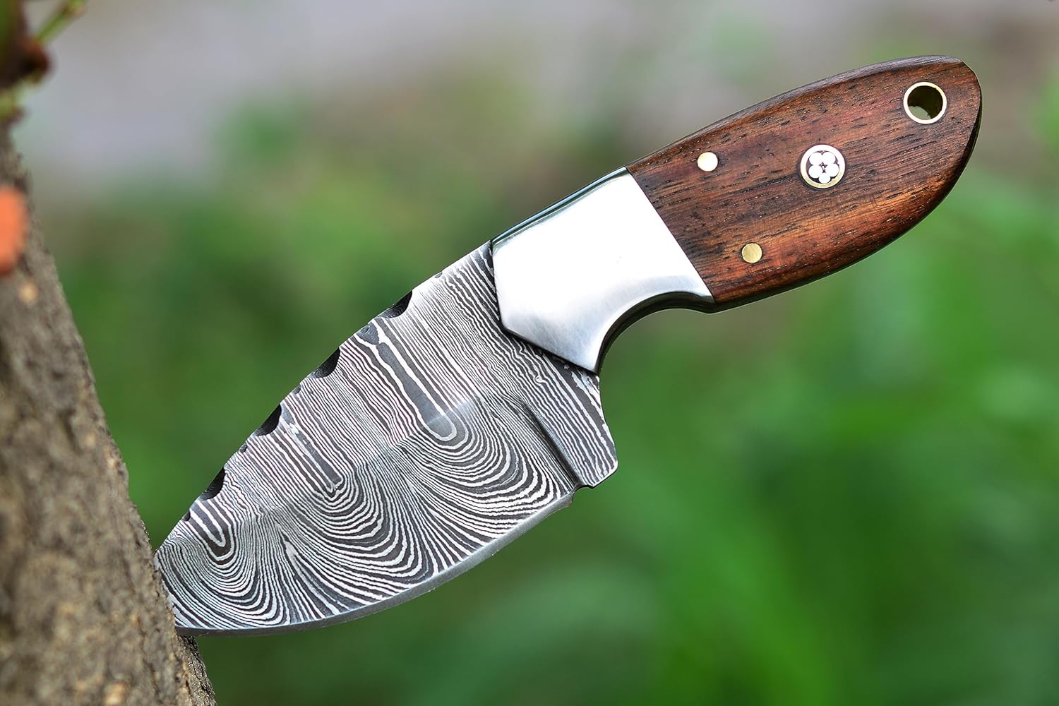 Handmade Damascus Skinning Knife  EDC Fixed Blade Hunting Knife For Skinning Camping Bushcrafting A 1