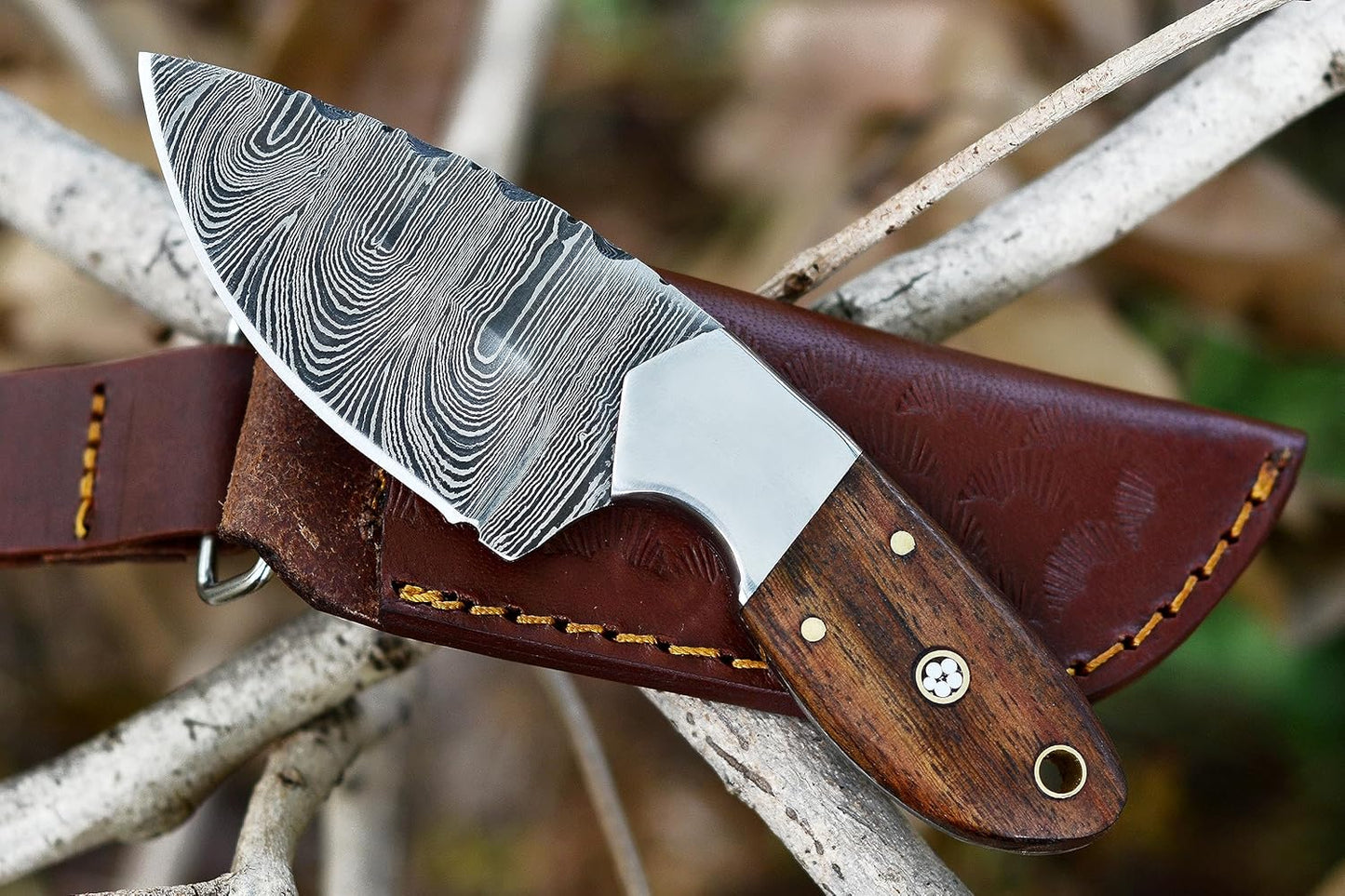 Handmade Damascus Skinning Knife  EDC Fixed Blade Hunting Knife For Skinning Camping Bushcrafting A 2