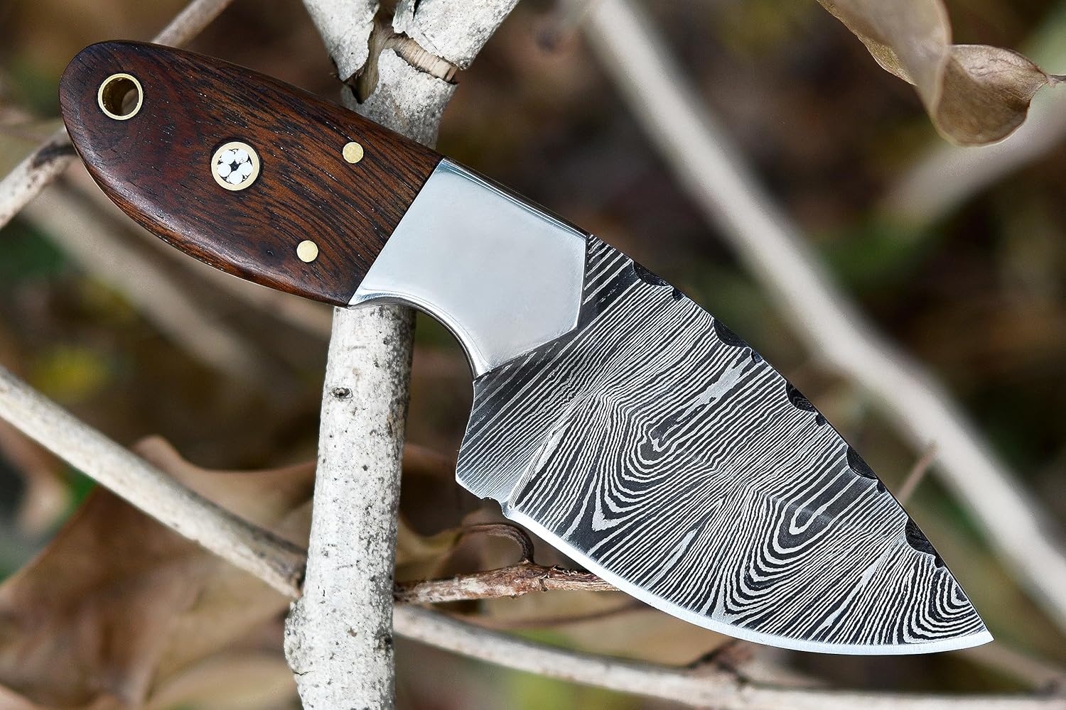 Handmade Damascus Skinning Knife  EDC Fixed Blade Hunting Knife For Skinning Camping Bushcrafting A 3