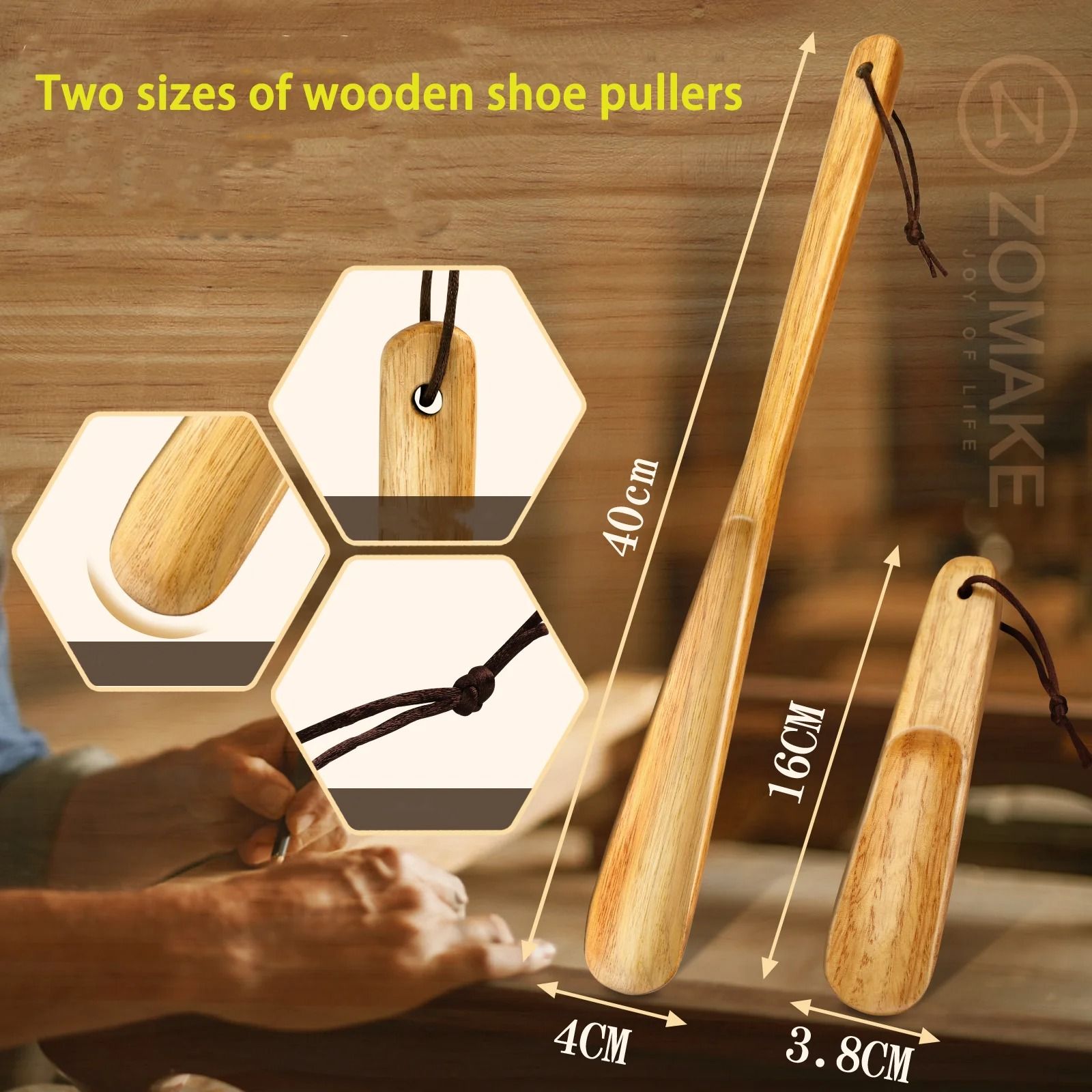 Set Of 2 Durable Wooden Shoe Horns  Long Handle Shoe Lifters 3